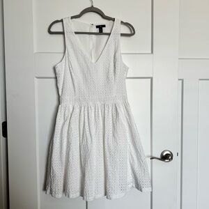 GAP Factory Fit and Flare 100% Cotton White Eyelet Knee Length Dress